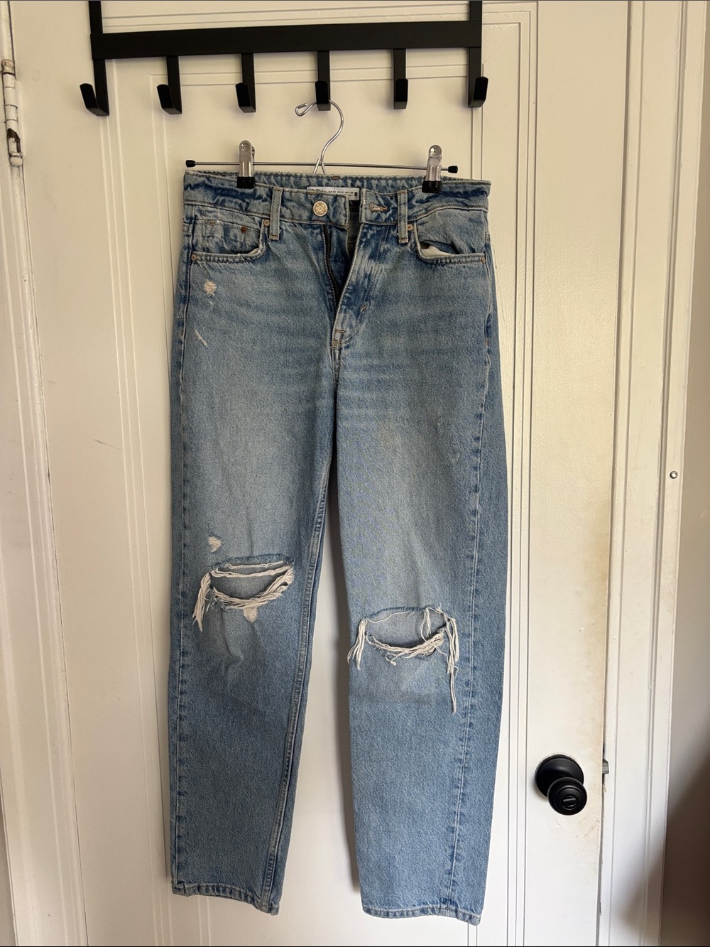 Zara Light Blue Distressed Relaxed Jeans